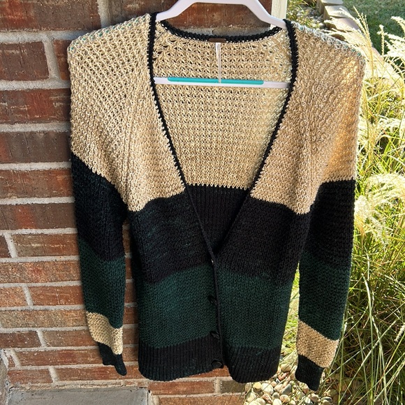 FREE PEOPLE Ladies L Chunky Knit Colorblock Lake Tahoe Cardigan Sweater - Picture 4 of 9